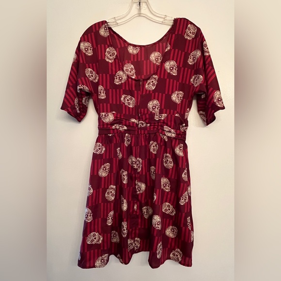 XHILARATION SUGAR SKULL PRINT FIT AND FLARE MINI DRESS RED size S - Picture 2 of 8